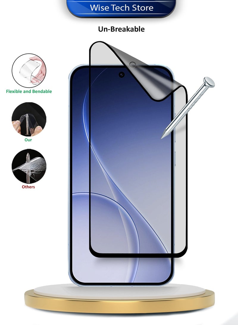 دبليو تيك واقي شاشة فليكس قابل للانحناء لهاتف Oppo Reno15 F 5G 2026 المميز، من السيراميك النانو، كامل الغراء والتغطية الكاملة، مطفي (MSCNMN) - شفاف/أسود - Image 4